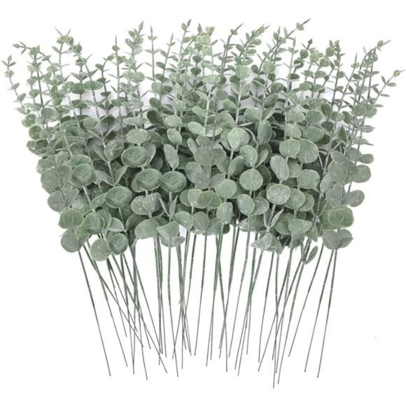 80pcs Artificial Eucalyptus Stems Fake Eucalyptus Leaves Stems Real Touch Leaf - Picture 1 of 6